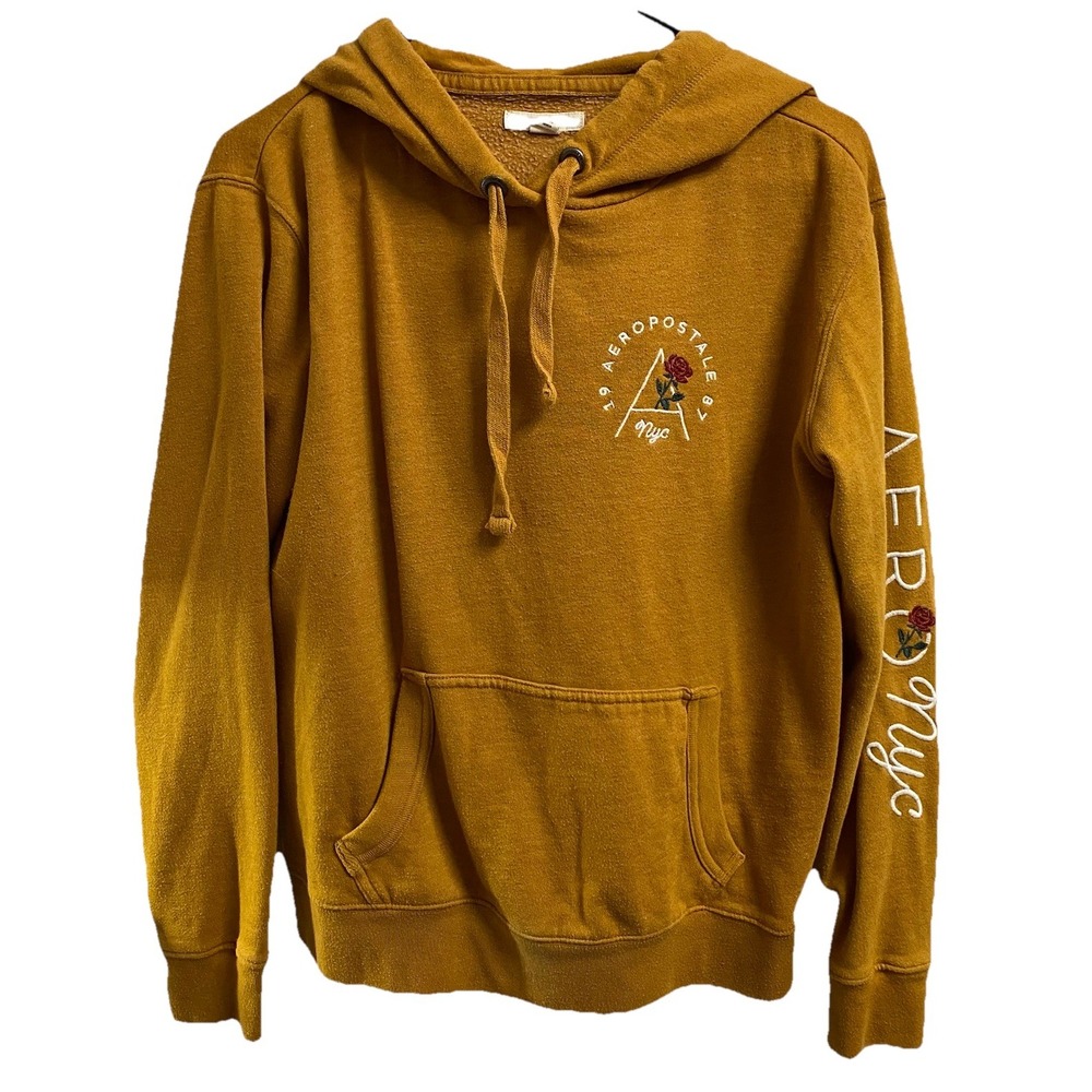 Aeropostale Womens Y2K Mustard  Yellow Aero NYC Pullover Hoodie Sweatshirt Sz. M